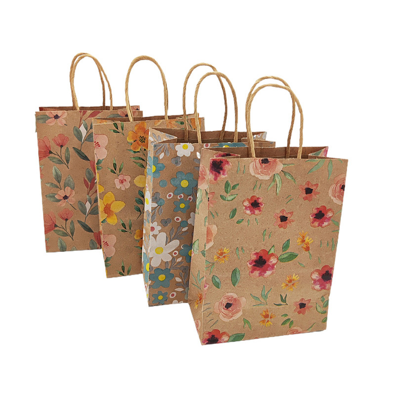 Wedding Supply Shops - กระเป๋าของขวัญลายดอกไม้กระดาษคราฟท์12/24ชิ้นพร้อมที่จับของชำร่วยแต่งงานห่อบรรจุภัณฑ์แบบพกพาอุปกรณ์สำหรับงานเลี้ยงวันเกิด