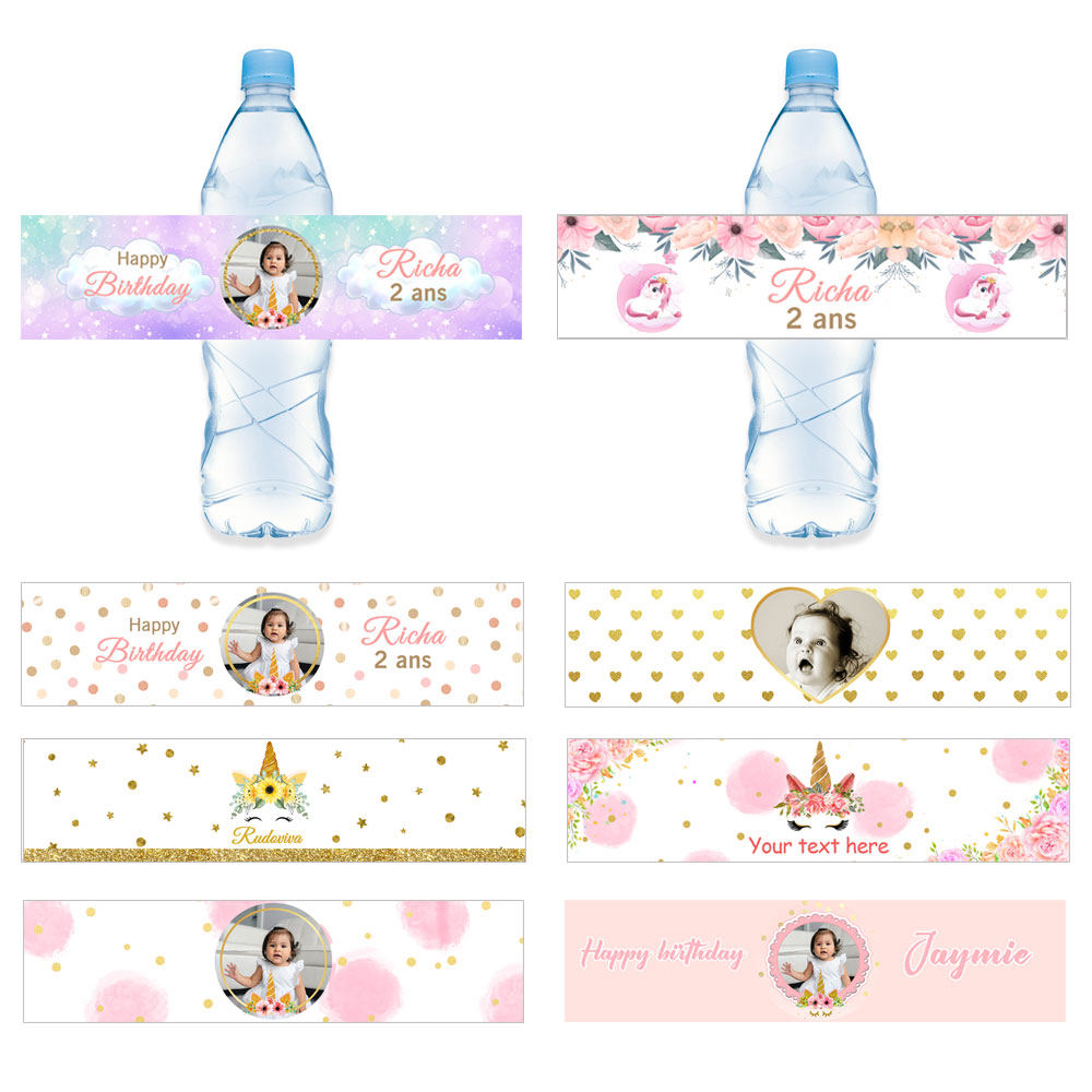 Wedding Water Supply - ยูนิคอร์นวันเกิด Happy กระบอกน้ำสติกเกอร์ที่กำหนดเองชื่อส่วนบุคคล Baby Shower Baptism