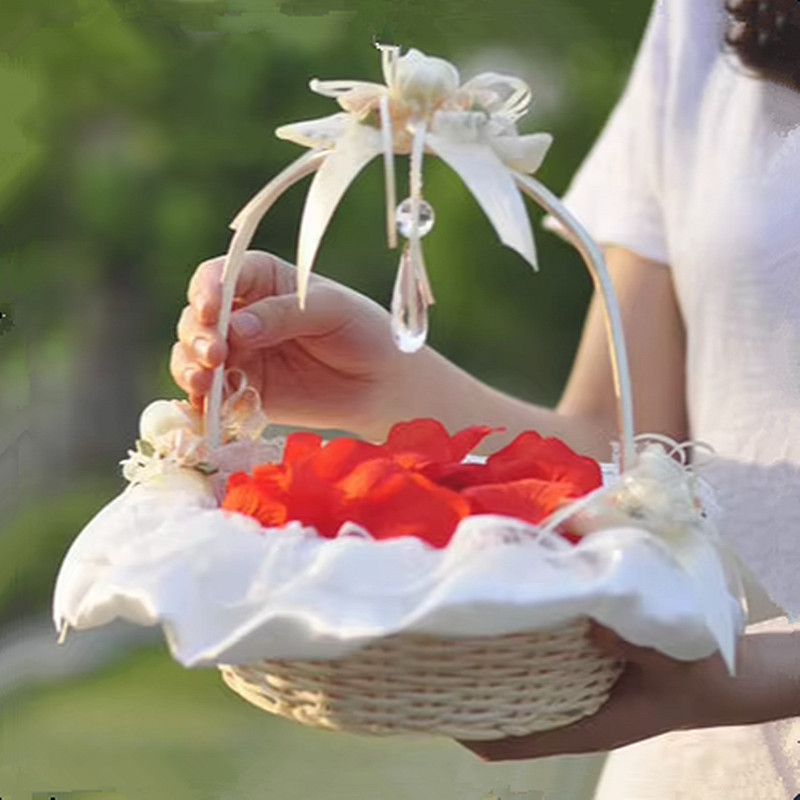 Flower Girl Basket - ตะกร้าสาวดอกไม้โรแมนติกลูกไม้ Rose งานแต่งงานอุปกรณ์เสริมพิธี PARTY Decroation