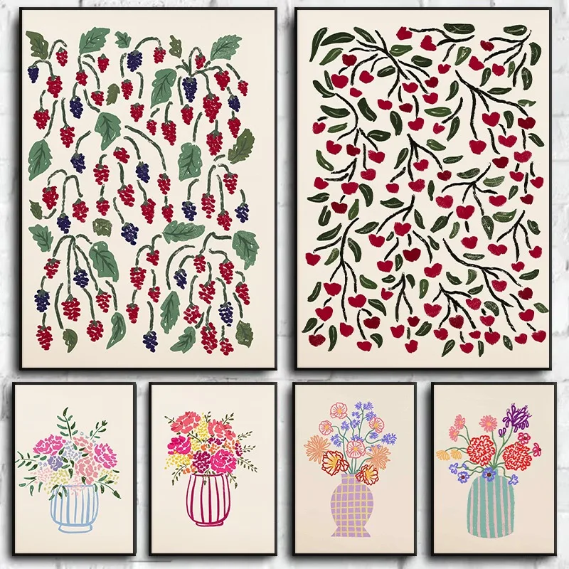 Flower Girl Basket - ภาพวาดแคนวาสไร้กรอบ 1 ชิ้น ภาพนิ่งสไตล์มินิมอล ดอกไม้พฤกษศาสตร์นามธรรม โปสเตอร์