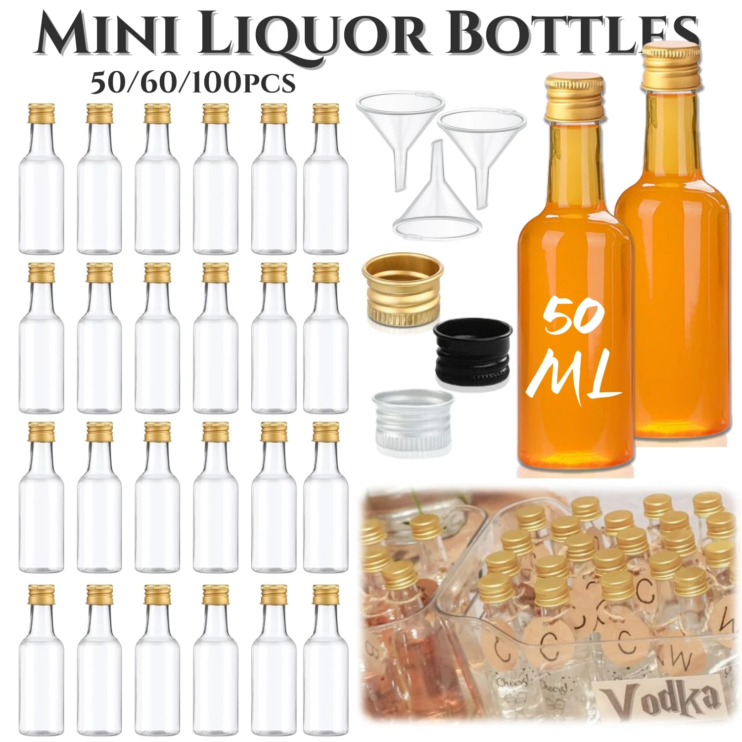 Wedding Alcohol Supply - 50-100 ชิ้น ขวดเหล้าขนาดเล็ก 1.7 ออนซ์ ขวดช็อตขนาดเล็ก