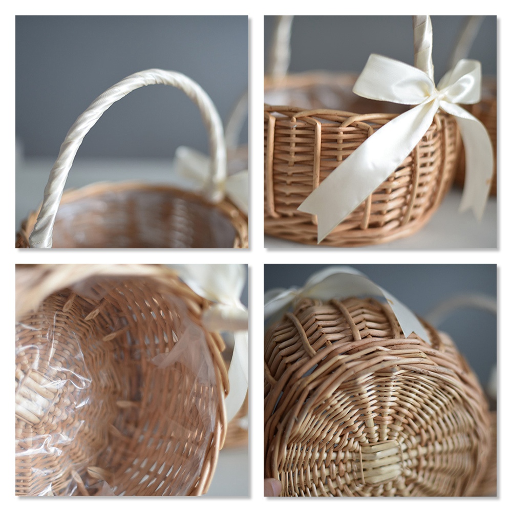 Flower Girl Basket - ตะกร้าดอกไม้สานจากหวาย มีหูหิ้ว เหมาะสำหรับใช้ในงานแต่งงาน หรือเป็นของตกแต่งบ้านและสวน - A27I