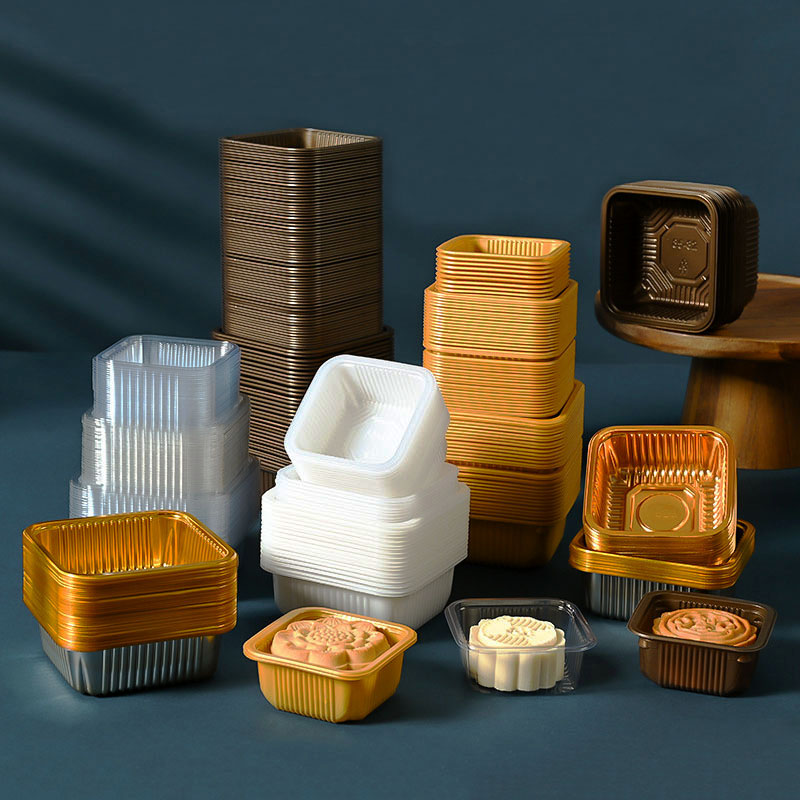 Wedding Event Supply - 100pcs Mooncake ถาดพลาสติกสัตว์เลี้ยง Pastry เค้กไข่แดงกรอบ Thicken