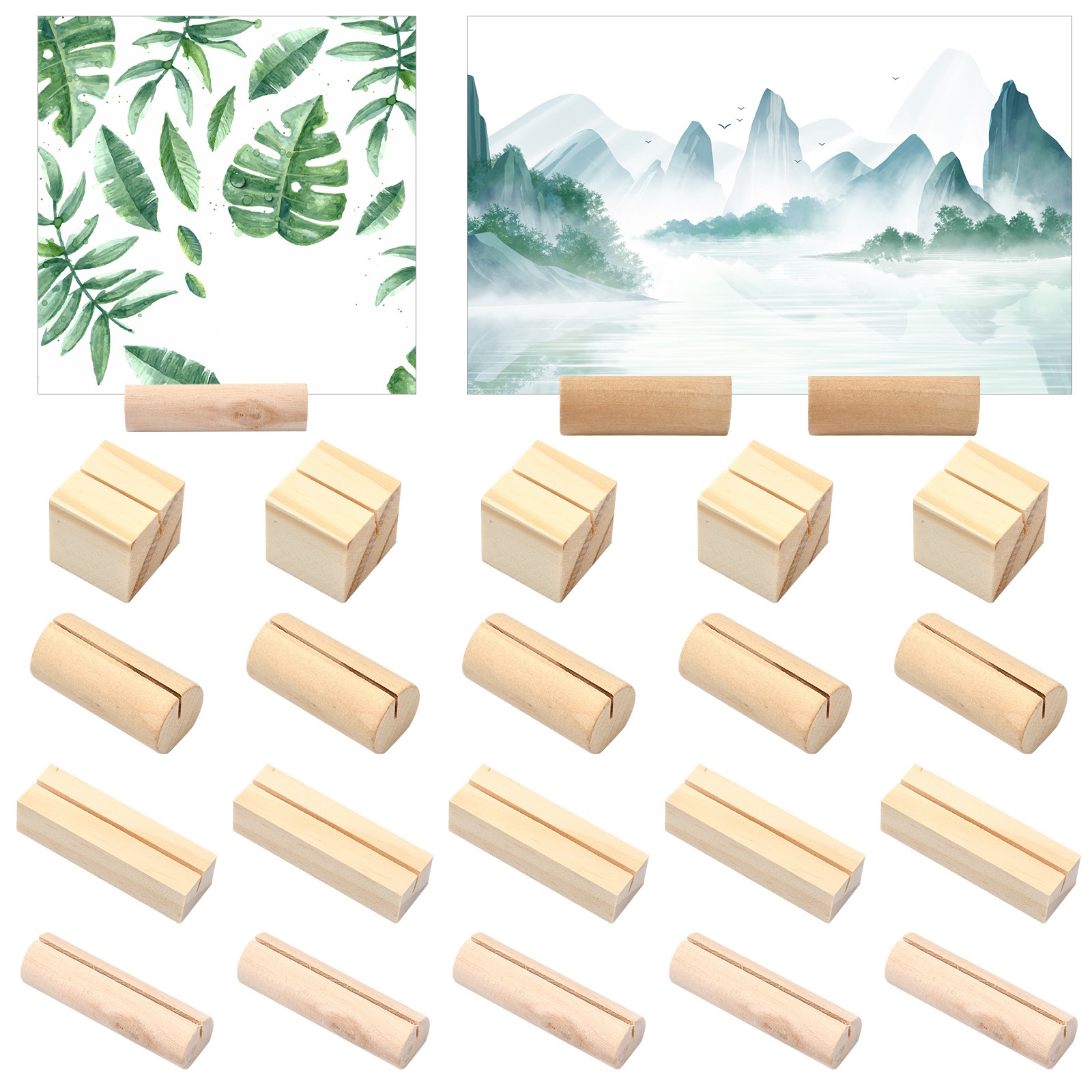 Place Card Holder - 20 ชิ้น 4 รูปแบบไม้ Place ผู้ถือบัตรชุดไม้ตารางยืนชื่อรูปภาพผู้ถือบัตรสําหรับงานแต่งงานงานปาร์ตี้ตกแต่ง