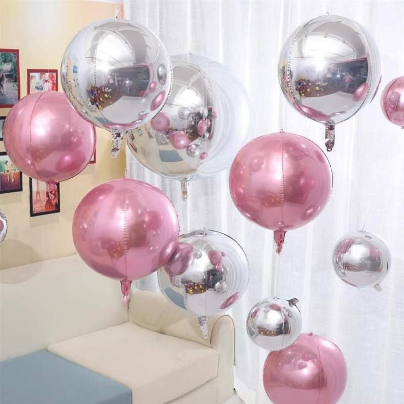 ลูกโป่งฟอยล์โลหะทรงกลม 4D สีโร - Wedding Decor Supply Store บทวิจารณ์และราคา
