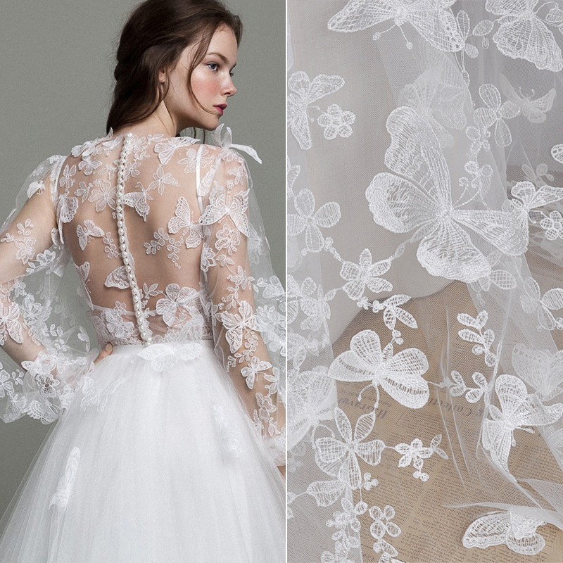 ผ้าลูกไม้ปักลายผีเสื้อ 3 มิติ  - Wedding Water Supply บทวิจารณ์และราคา